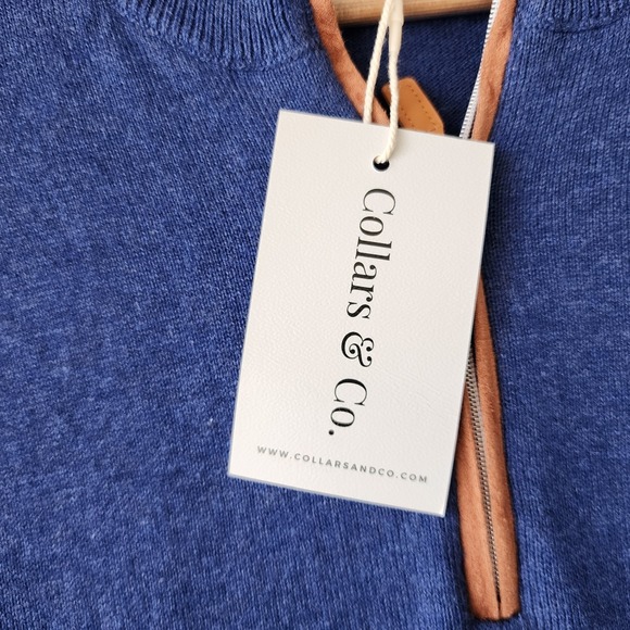 Collars & Co Quarter Zip Sweater Mens Size Large Cotton Cashmere Indigo Blue NEW - Picture 9 of 10